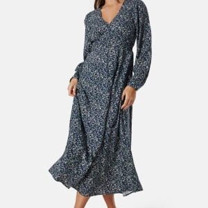 BUBBLEROOM Viscose V-neck Maxi Dress Dark blue/Patterned 36