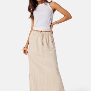 BUBBLEROOM Linen Blend Maxi Skirt Light beige XS