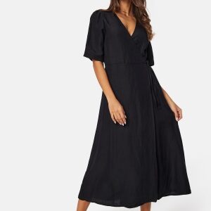 BUBBLEROOM Linen Blend Wrap Dress Black S