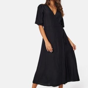 BUBBLEROOM Linen Blend Wrap Dress Black XS