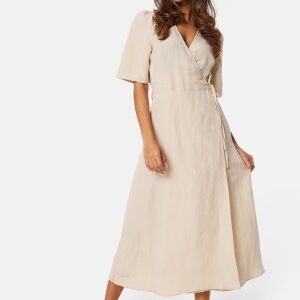 BUBBLEROOM Linen Blend Wrap Dress Light beige XS