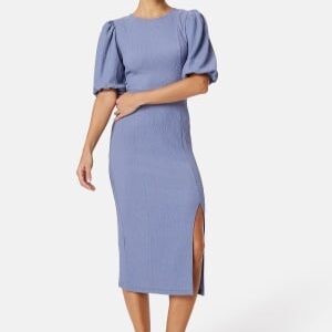 BUBBLEROOM Puff Sleeve Slit Dress Dusty blue S