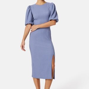 BUBBLEROOM Puff Sleeve Slit Dress Dusty blue XS