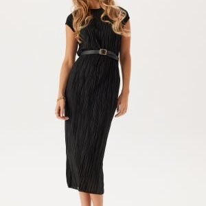 BUBBLEROOM Pleated Cap Sleeve Dress Black S