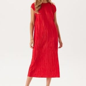 BUBBLEROOM Pleated Cap Sleeve Dress Red S