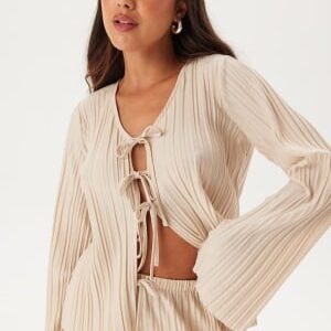 BUBBLEROOM Pleated Tie Cardigan Top Light beige S