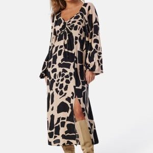 BUBBLEROOM Puff Sleeve Midi Dress  Black/Patterned S