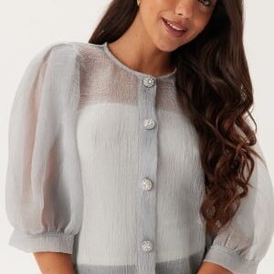 BUBBLEROOM Puff Sleeve Organza Blouse Silver S