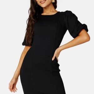 BUBBLEROOM Puff Sleeve Slit Dress Black S