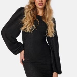 BUBBLEROOM Puff Sleeve Sparkling Dress Black 2XL