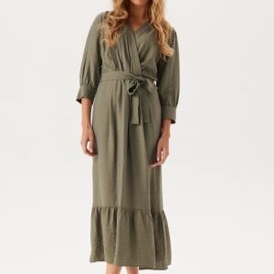 BUBBLEROOM Puff Sleeve Structured Dress  Khaki green S