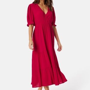 BUBBLEROOM Puff Sleeve Viscose Dress Red XS