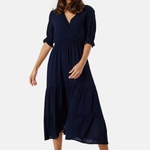 BUBBLEROOM Puff Sleeve Viscose Dress Dark blue XS