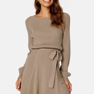 BUBBLEROOM Rib Knitted Skater Dress Dark beige XS