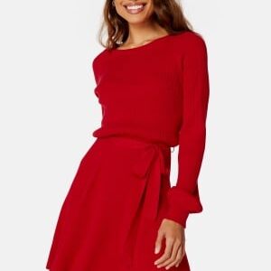 BUBBLEROOM Rib Knitted Skater Dress Red XS