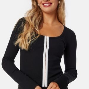 BUBBLEROOM Round Neck Cardigan Top Black/White XL