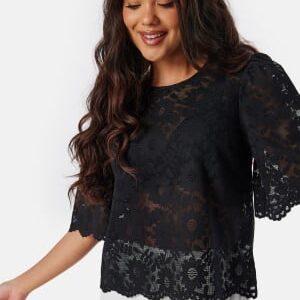 BUBBLEROOM Round Neck Lace Blouse Black S