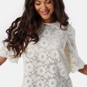 BUBBLEROOM Round Neck Lace Blouse White XS