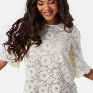 BUBBLEROOM Round Neck Lace Blouse White M