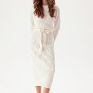 BUBBLEROOM Round Neck Rib Knitted Midi Dress  Offwhite XS