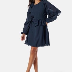 BUBBLEROOM Round Neck Short Frill Dress Navy 36