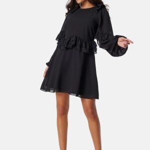 BUBBLEROOM Round Neck Short Frill Dress Black 42