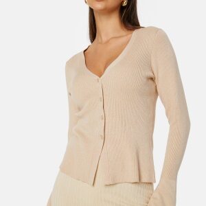 BUBBLEROOM Knitted Rib Cardigan Light beige XS