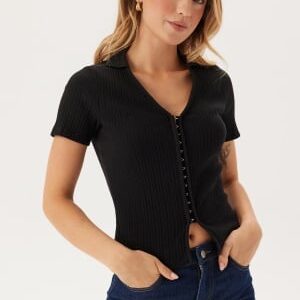 BUBBLEROOM Short Sleeve Collar Top Black S