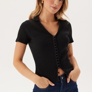 BUBBLEROOM Short Sleeve Collar Top Black XS