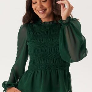 BUBBLEROOM Smock L/S Blouse Dark green XS