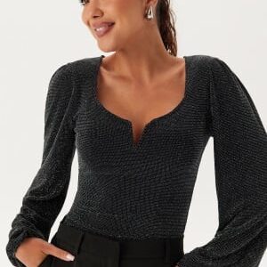 BUBBLEROOM Sparkling Puff Sleeve Top Black/Silver L