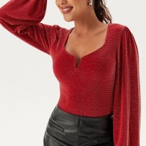 BUBBLEROOM Sparkling Puff Sleeve Top Red/Silver L