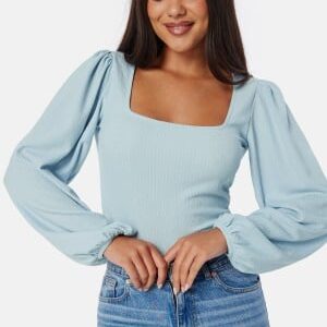 BUBBLEROOM Square Neck Balloon Sleeve Top Light blue XL