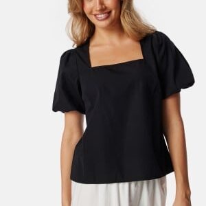 BUBBLEROOM Square Neck Cotton Blouse Black S