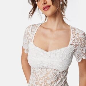 BUBBLEROOM Square Neck Lace S/S Top  White S