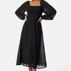 BUBBLEROOM Square Neck L/S Midi Georgette Dress Black 40