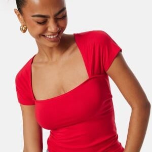 BUBBLEROOM Square Neck Short Sleeve Top Red S