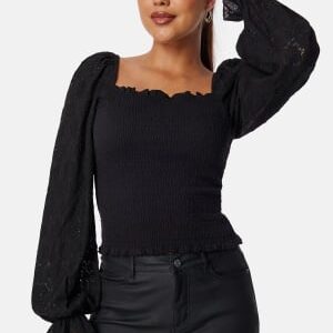 BUBBLEROOM Square Neck Smock Top Black L