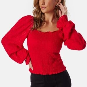 BUBBLEROOM Square Neck Smock Top Red XS