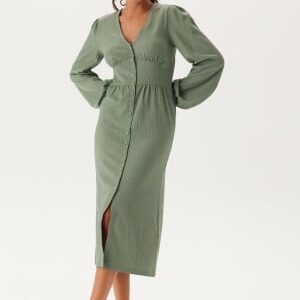 BUBBLEROOM Structure Button Midi Dress Dusty green XS