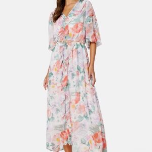 BUBBLEROOM Summer Luxe Frill Maxi Dress Pink / Floral XS