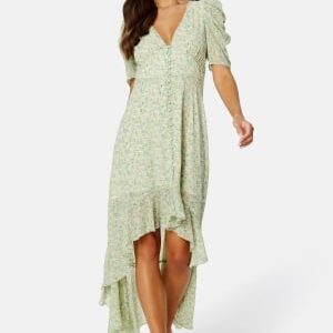 BUBBLEROOM Summer Luxe High-Low Midi Dress Green / Floral 34