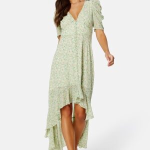 BUBBLEROOM Summer Luxe High-Low Midi Dress Green / Floral 38