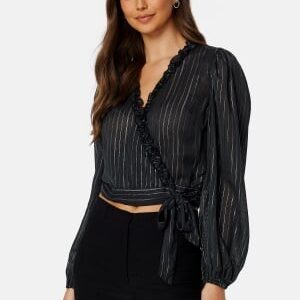 BUBBLEROOM Taylin Frill Wrap Blouse Black M