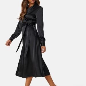 BUBBLEROOM Terilee Satin Wrap Dress Black 34