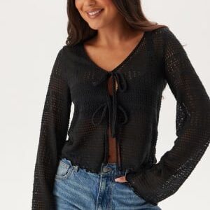 BUBBLEROOM Tie Cardigan Black L