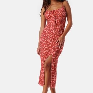 BUBBLEROOM Tie Strap Dress Red/Floral XS