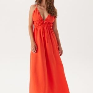 BUBBLEROOM Tie Strap Maxi Dress  Coral red S