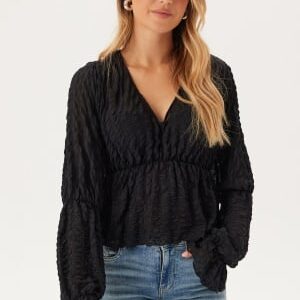 BUBBLEROOM V-Neck Flounce Blouse Black S