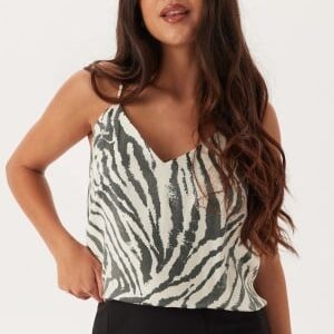 BUBBLEROOM  V-neck Shimmer Strap Singlet  Zebra S